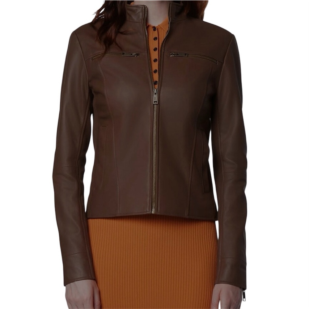 Marc New York Women’s Leather Gretta Coat in Sepia Brown Size Small NWT